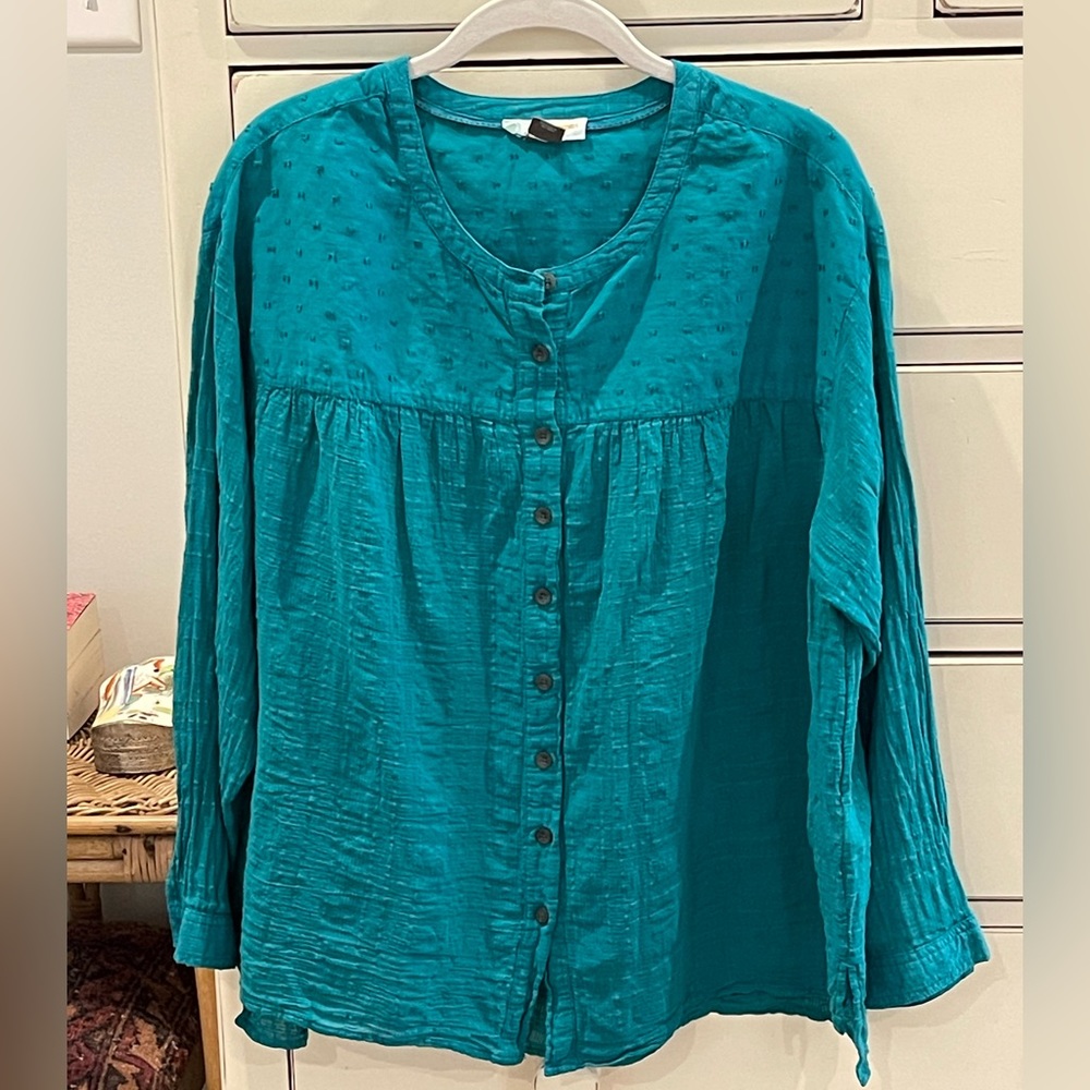 Anthropologie Teal Button Down Shirt